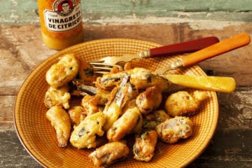 mejillones y sardinillas en tempura